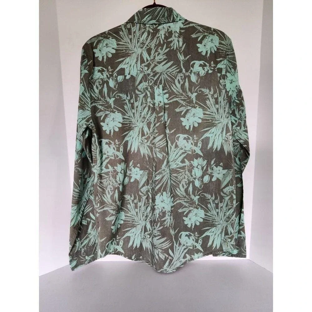 Mens DC Floral Print Long Sleeve Button Down Collar Shirt Sz. M
